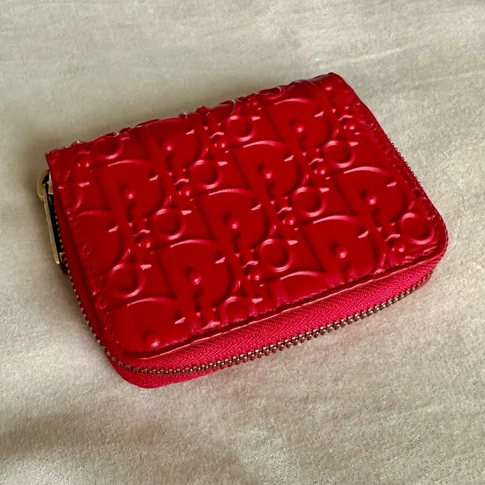 Dior Red Embossed Leather Wallet